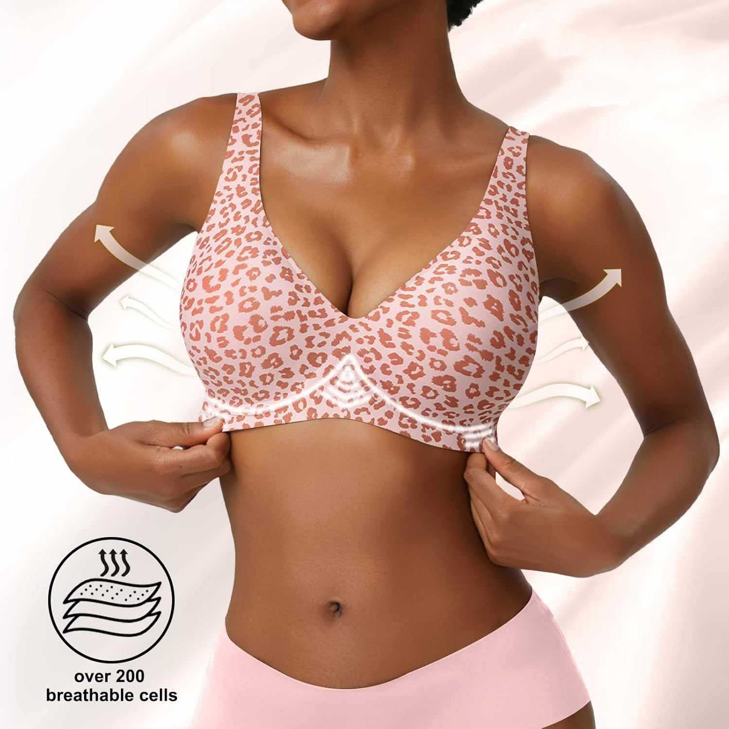 Women's Seamless Pink Leopard  - Plunge Bra Push Up 评论和价格