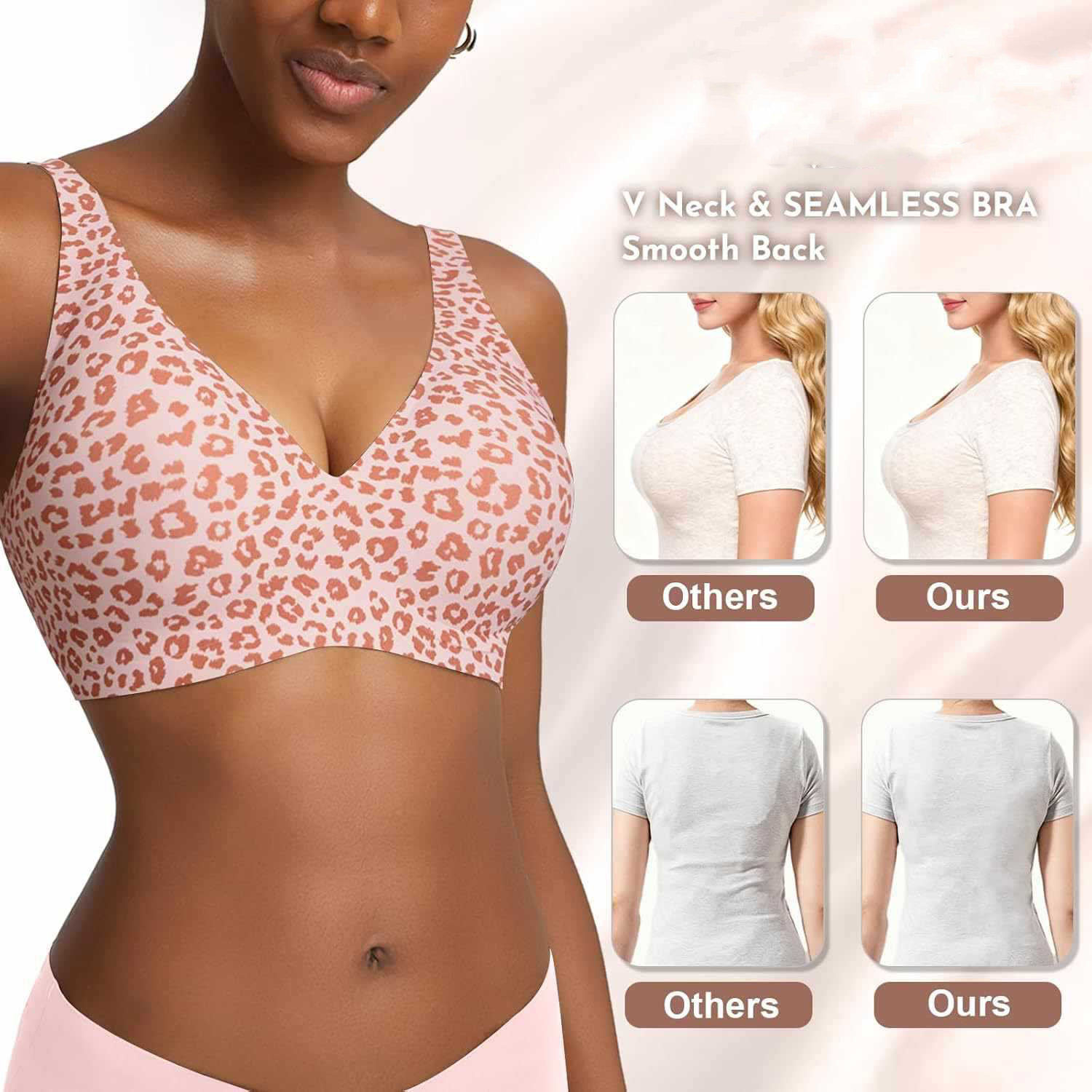 Women's Seamless Pink Leopard  - Plunge Bra Push Up 评论和价格