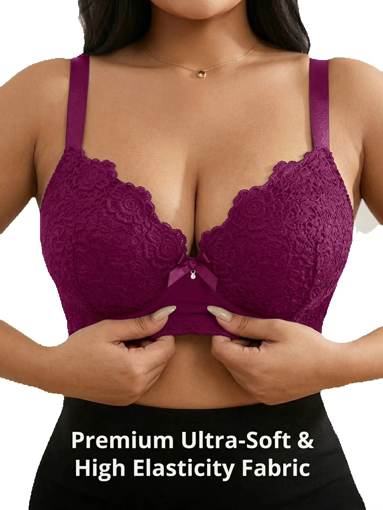 Women Plus Size Floral Push Up - Plunge Bra Push Up 评论和价格