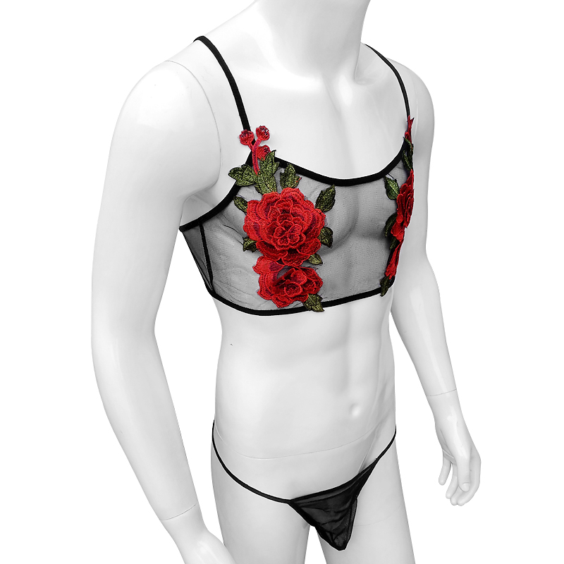 Sexy Embroidery Mens See Throu - Sheer Mesh Bra 评论和价格